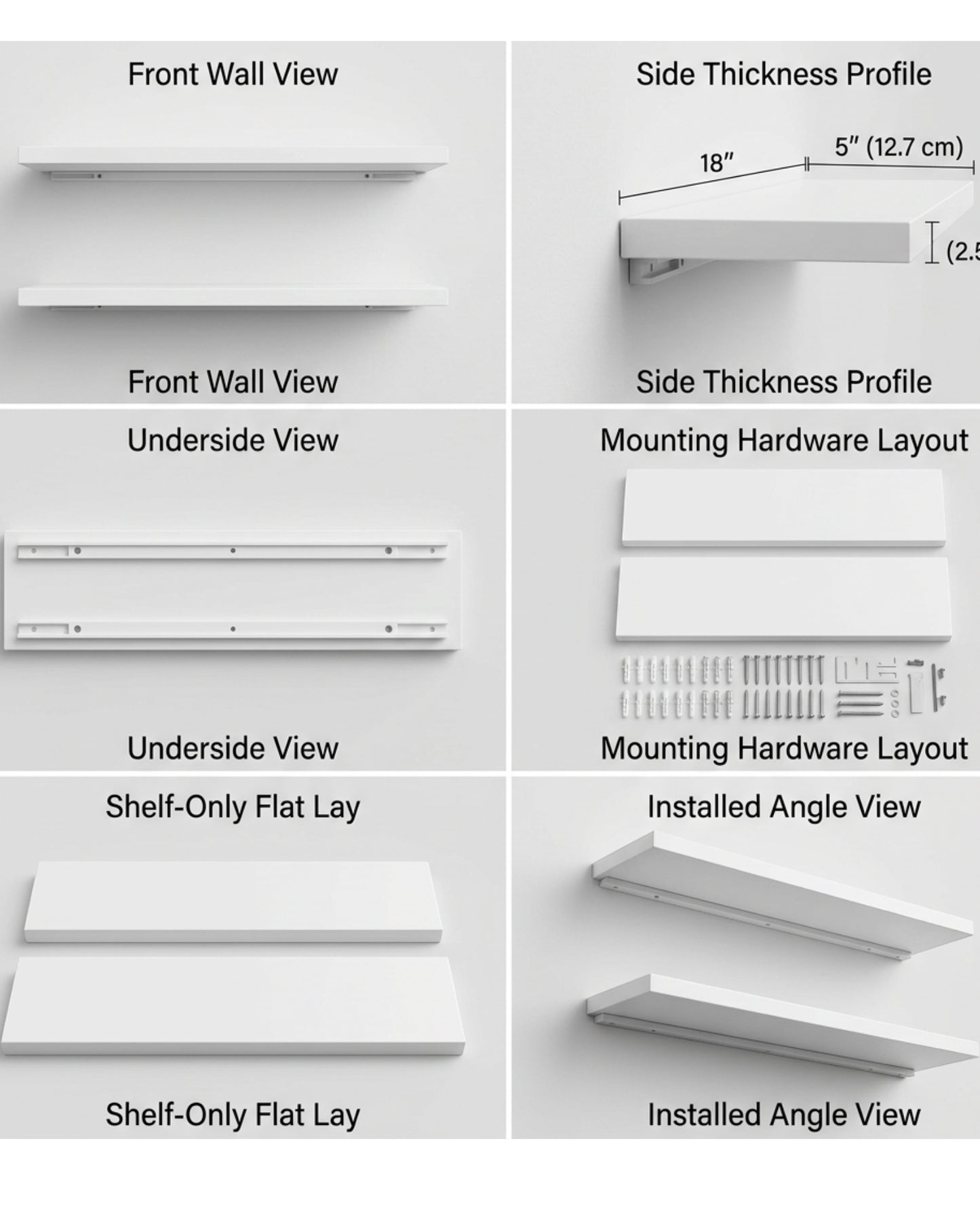 TIVD Slim Wooden Display Shelf White 18 Inch Pair