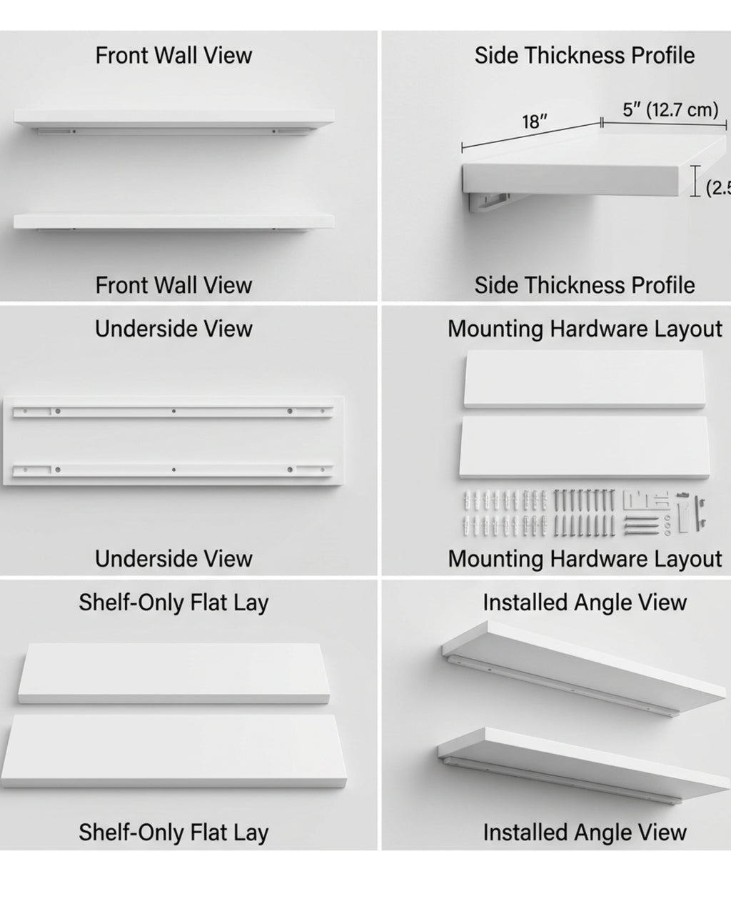 TIVD Slim Wooden Display Shelf White 18 Inch Pair