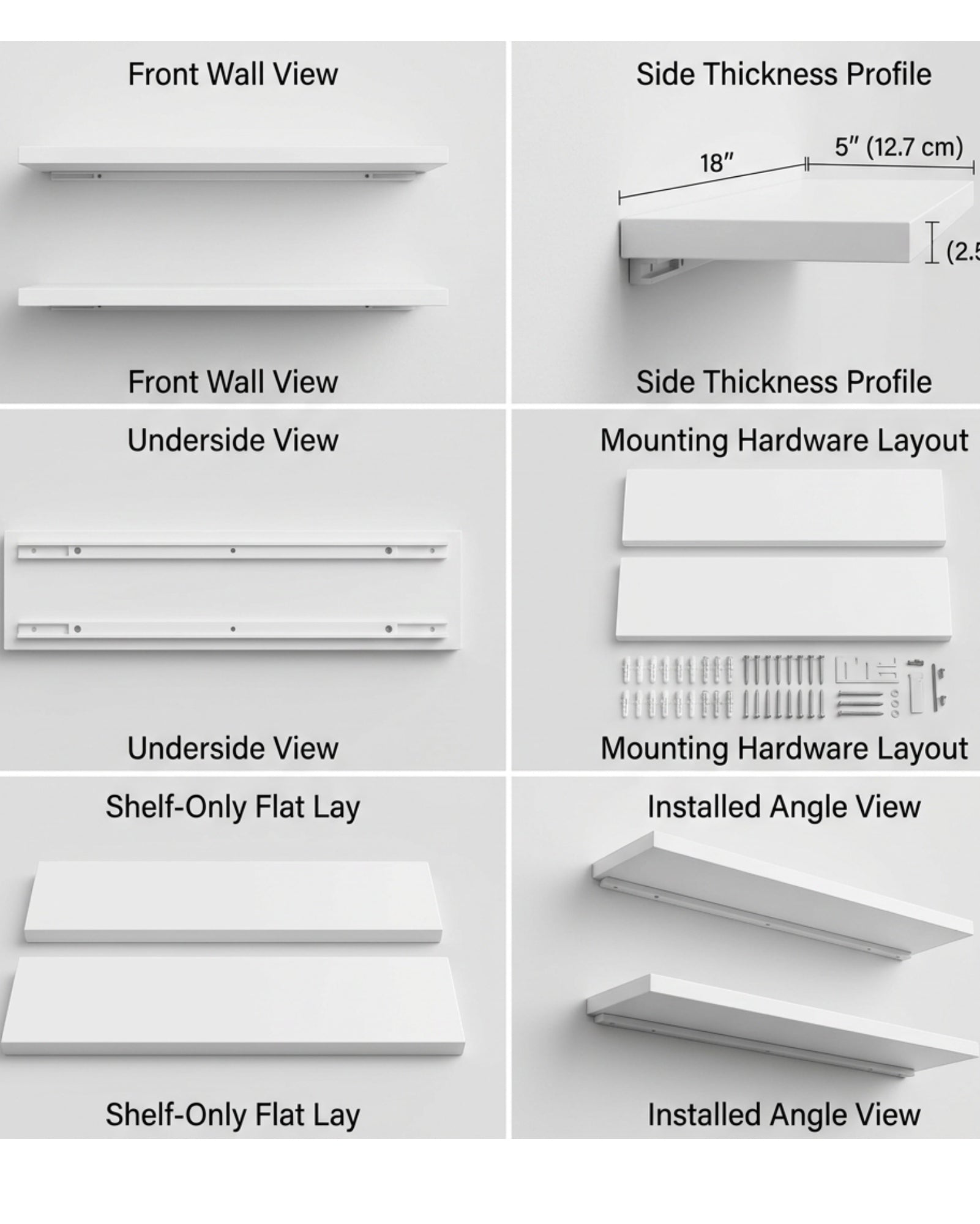 TIVD Slim Wooden Display Shelf White 18 Inch Pair