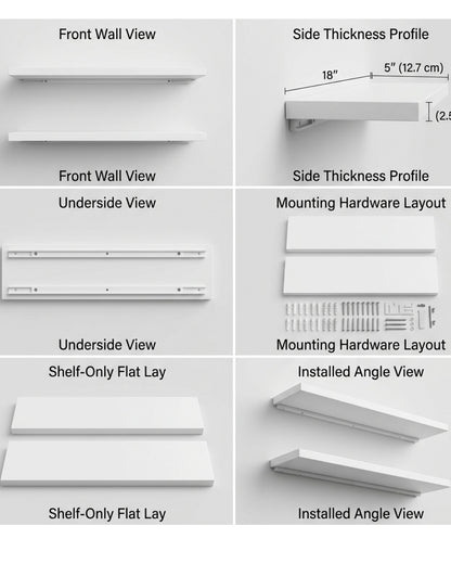 TIVD Slim Wooden Display Shelf White 18 Inch Pair
