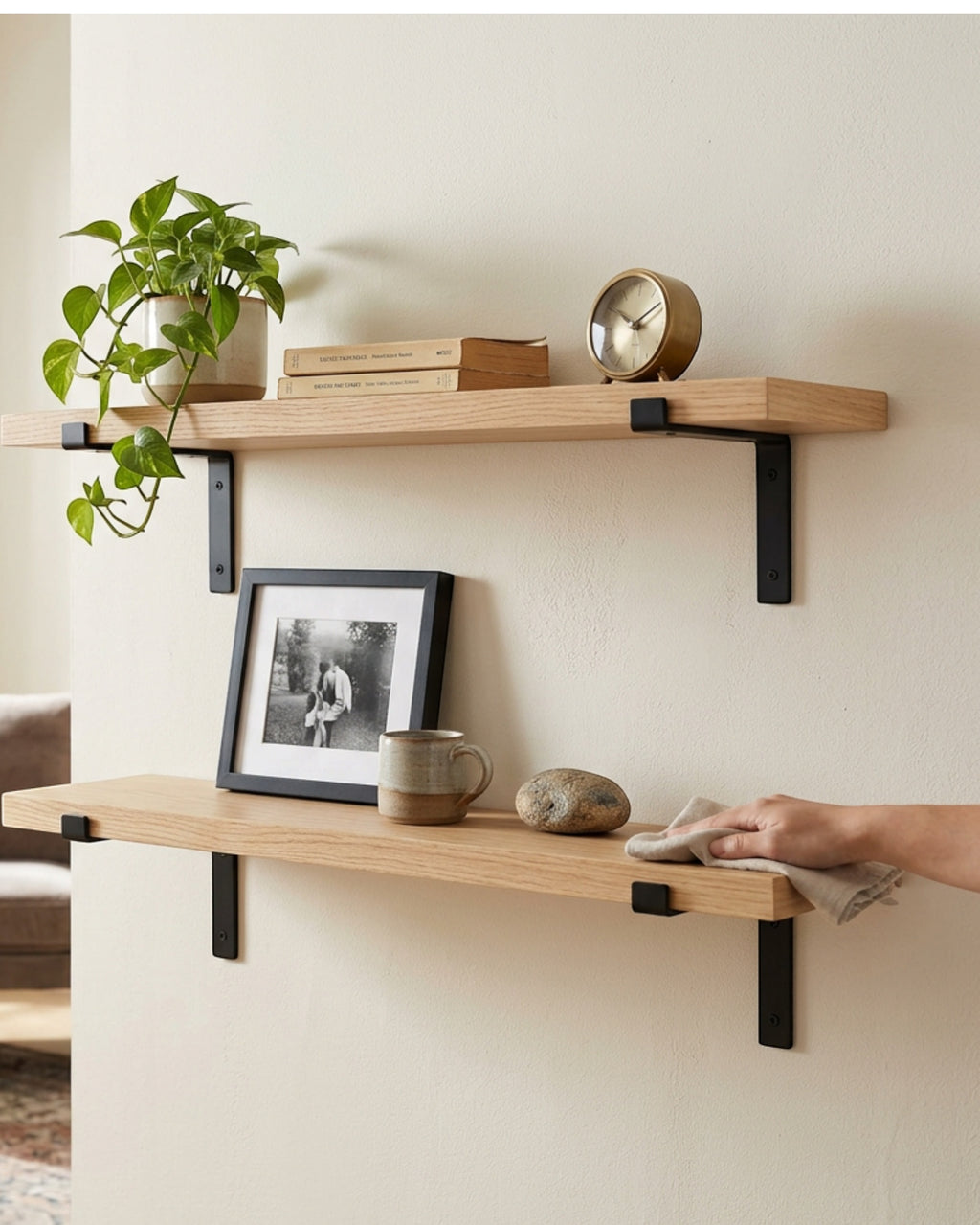 TIVD Wall Mounted Wood Shelf Oak 30 Inch Set of 2