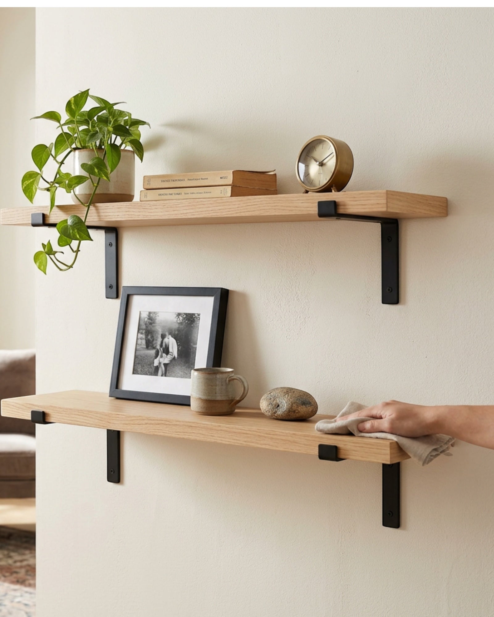 TIVD Wall Mounted Wood Shelf Oak 30 Inch Set of 2