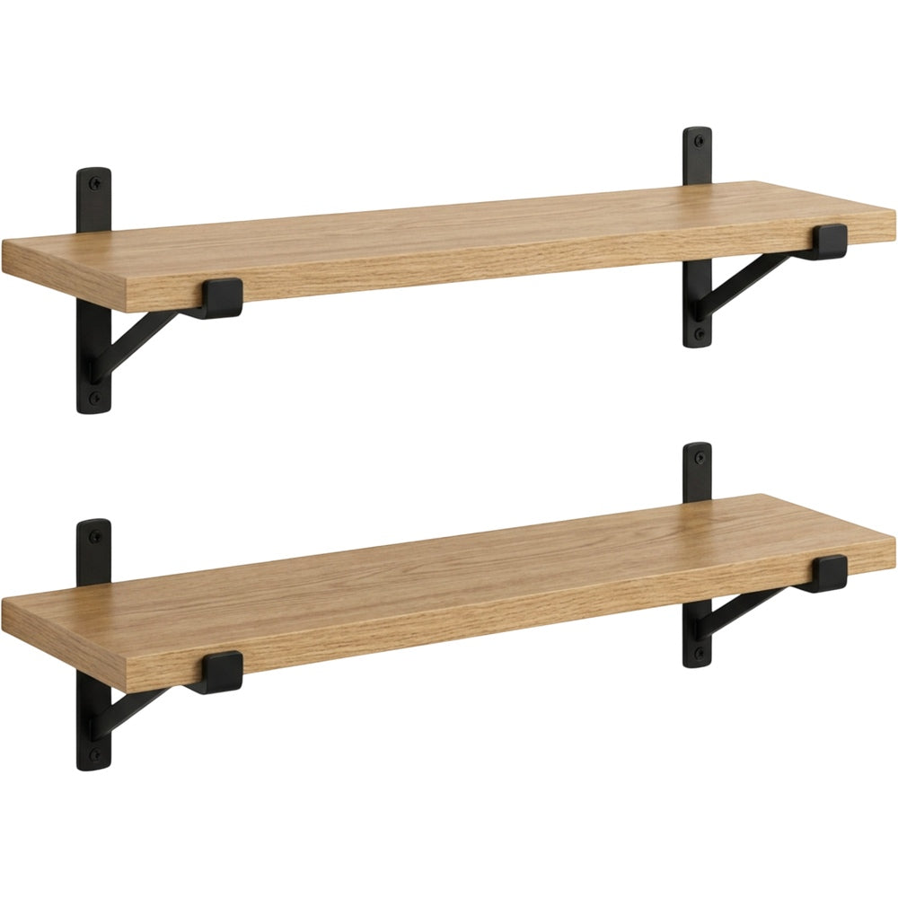 TIVD Wall Mounted Wood Shelf Oak 30 Inch Set of 2