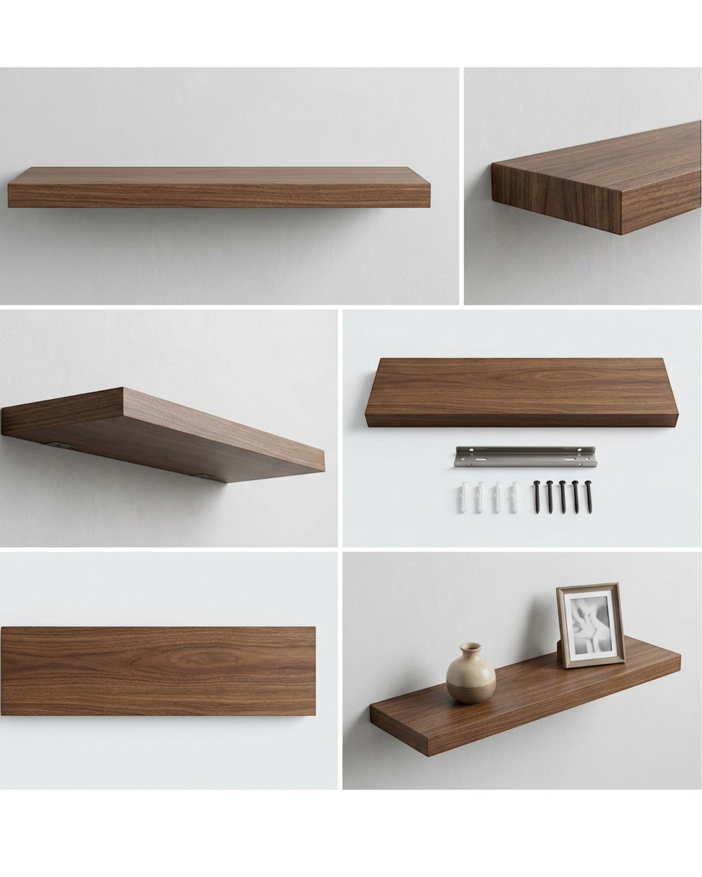 TIVD Wood Floating Wall Shelf Walnut 24 Inch