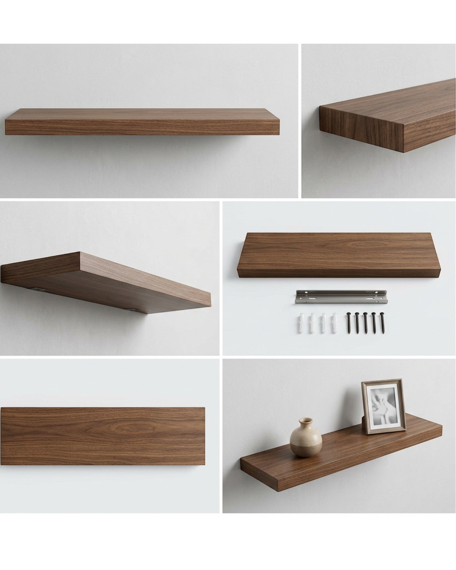 TIVD Wood Floating Wall Shelf Walnut 24 Inch